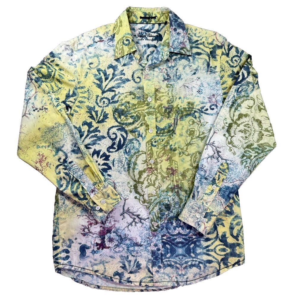 Indigo Palms Denim Co. Dress Shirt Mens Medium Floral Splash Bahama Paisley‎ Art